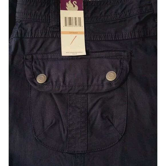 Gloria Vanderbilt Womens 12 Petite NEW Cargo Capri Pants Navy Blue Stretch Light - Picture 3 of 13
